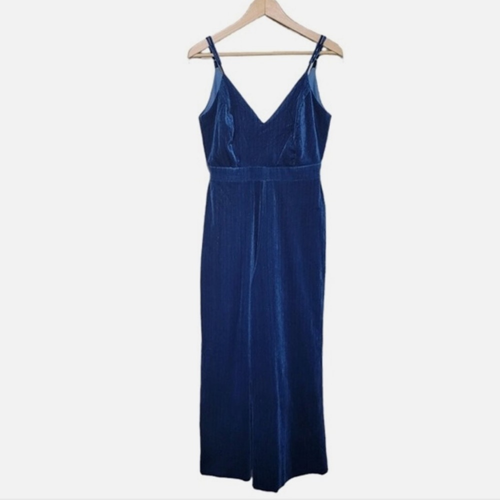 4SI3NNA blue velvet wide leg Jumpsuit size M